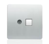 Trendi Artistic Modern Glossy Tactile TV Co-axial Socket + Telephone Socket Silver ART-TLP+TVSI