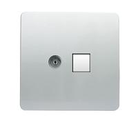 Trendi Artistic Modern Glossy Tactile TV Co-axial Socket + Telephone Socket Silver ART-TLP+TVSI