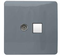 Trendi Artistic Modern Glossy Tactile TV Co-axial Socket + Telephone Socket Warm Grey