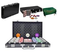 Trendi 'Black Edition' 300 Piece Poker Chip Set with Aluminium Case - Casino Grade Chips, Blackjack Mat, Playing Cards & Dealer Buttons - Ultimate Poker Night Kit for Home Games, Gifts & Travel