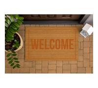 Trendi Coir Door Mat 60 x 40cm - Natural Coconut Fibre Doormat for Indoor & Outdoor Use - Non Slip PVC Backing - Entryway Dirt Trapper Rug - Heavy Duty Front Door Mat (Welcome with frame(Brown))