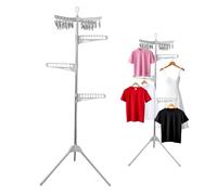 Trendi Collapsible Clothes Drying Rack - Stainless Steel Foldable Tripod Coat Hanger with 3 Arms & 24 Clothespins, Corner Garment Storage Shelf Stand, Portable Laundry Organizer for Indoor & Outdoor
