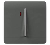 Trendi Easy to install Screwless Artistic Modern Glossy Double Pole Raised Profile 20 A 240V Tactile Chrome Single Switch with Neon Insert Charcoal -ART-WHS1CH