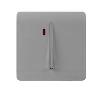 Trendi Easy to install Screwless Artistic Modern Glossy Double Pole Raised Profile 20 A 240V Tactile Chrome Single Switch with Neon Insert Light Grey -ART-WHS1LG