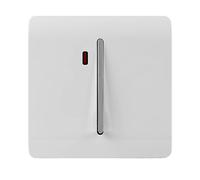 Trendi Easy to install Screwless Artistic Modern Glossy Double Pole Raised Profile 20 A 240V Tactile Chrome Single Switch with Neon Insert Ice White -ART-WHS1WH