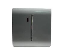 Trendi Easy to install Screwless Artistic Modern Glossy Double Pole Raised Profile 20 A 240V Tactile Chrome Single Switch with Neon Insert Platinum Silver -ART-WHS1SI