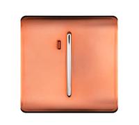 Trendi Easy to install Screwless Artistic Modern Glossy Double Pole Raised Profile 20 A 240V Tactile Chrome Single Switch with Neon Insert Copper -ART-WHS1CPR