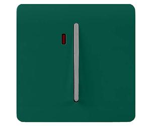 Trendi Easy to install Screwless Artistic Modern Glossy Double Pole Raised Profile 20 A 240V Tactile Chrome Single Switch with Neon Insert Dark Forest Green -ART-WHS1DG