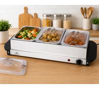 Trendi Electric Food Warmer 4 Tray, Buffet Server With Lids, Silver
