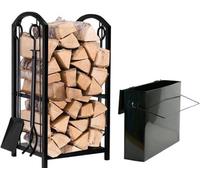 Trendi Fireplace Log Rack 16 X 29.2 X 12Inch With 4 Fireplace Tools And Black Ash Tidy Box Indoor Wood Stove Outdoor Fireplace