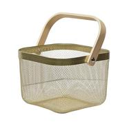 Trendi Fruit Baskets for Kitchens, Wooden Handle Metal Basket Storage Organizer, Multi-functional for Kitchen, Bathroom, Pantry, Cabinet, Home, Shopping, Picnic (Gold)