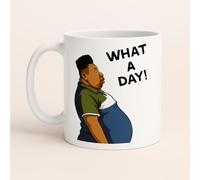 Trendi Funny “What a Day!” Mug - Inspirational Cartoon Character Coffee Cup, 11oz Ceramic Gift for Work, Office Stress Relief, Coworkers, Friends & Family - TikTok Humor Quote Tea Cup