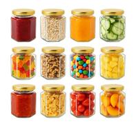 Trendi Glass Storage Jars with Lids - Set of 12 in Gold | Size: 12 Pack Trendi Gold 12 Pack