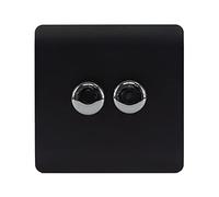 Trendi Switch 2 Gang 10amp Matt Black Rotary LED Dimmer Light Switch
