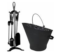 Trendi Metal Fireside Waterloo Bucket & Companion Set| Fireplace Coal & Wood Scuttle | Includes Poker, Shovel, Tongs | Coal Wood Burner Accessories Kit (Companion Set with Waterloo Bucket)