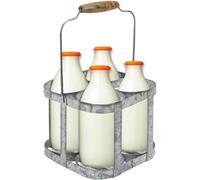 Trendi Milk Bottle Holder Galvanized 4 Milk Bottles Doorstep Crate Carrier Traditional 7.75 (L) X 7.75 (W) X 6.25 (H)