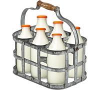 Trendi Milk Bottle Holder Galvanized 6 Milk Bottles Doorstep Crate Carrier Traditional