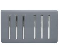 Trendi 6 Gang 2 way 240V Screwless Raised Front Twin Plate Plastic Artistic Modern Glossy 10 Amp Chrome Rocker Electrical Wall Light Switch Warm Grey - ART-SS66WG