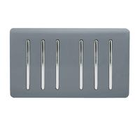 Trendi 6 Gang 2 way 240V Screwless Raised Front Twin Plate Plastic Artistic Modern Glossy 10 Amp Chrome Rocker Electrical Wall Light Switch Warm Grey - ART-SS66WG