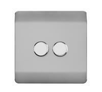 Trendi Artistic Modern Glossy Tactile 2 Gang 2 Way 120w LED Dimmer switch Stainless Steel