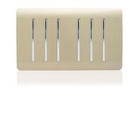 Trendi Modern Glossy 6 Gang 1 Way Rocker Champagne Gold Double Plate Light Switch in Champagne Gold
