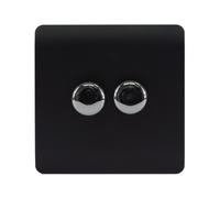 Trendi Artistic Modern Glossy Tactile 2 Gang 2 Way 120w LED Dimmer switch Matt Black