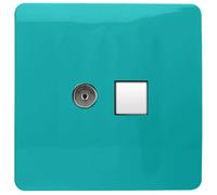Trendi Modern Glossy Tactile TV Co-axial Socket+RJ45 Cat 5e&Cat 6 PC Ethernet Socket Bright Teal