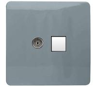 Trendi Modern Glossy Tactile TV Co-axial Socket+RJ45 Cat 5e&Cat 6 PC Ethernet Socket Cool Grey