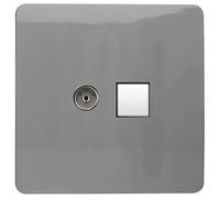 Trendi Modern Glossy Tactile TV Co-axial Socket+RJ45 Cat 5e&Cat 6 PC Ethernet Socket Light Grey
