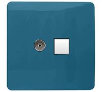 Trendi Modern Glossy Tactile TV Co-axial Socket+RJ45 Cat 5e&Cat 6 PC Ethernet Socket Ocean Blue
