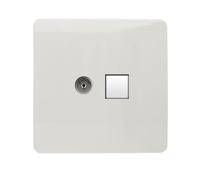 Trendi Modern Glossy Tactile TV Co-axial Socket + RJ45 Cat 5e & Cat 6 PC Ethernet Socket White