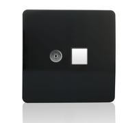 Trendi Modern Glossy TV Co-axial Socket + RJ45 Cat 5e & Cat 6 PC Ethernet Socket Piano Black