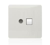 Trendi Modern TV Coaxial & RJ45 Cat5e PC Ethernet Socket White - Screwless Faceplate, Back & Front Plates Included