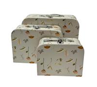Trendi Set of 3 Decorative Storage Boxes with Lids Paperboard Suitcases, Cardboard Gift Box Memento Case Box Photo Storage Box Hat Boxes Home Decoration, Vintage Suitcases (Light Grey Feather)