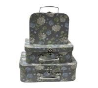 Trendi Set of 3 Decorative Storage Boxes with Lids Paperboard Suitcases, Cardboard Gift Box Memento Case Box Photo Storage Boxes Home Decoration, Vintage Suitcases (Grey Flower)