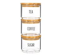 Trendi Stackable Glass Storage Jars with Airtight Bamboo Lids, for Tea, Coffee and Sugar, Set of 3