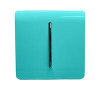 Trendi Switch Fan Isolator 10A Triple Pole Chrome Rocker Switch in Bright Teal