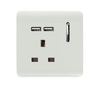 Trendi Switch 13 A Artistic Modern Short USB Switched Plug Socket, Gloss White