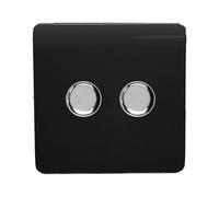 Trendi Switch 2 Gang 1 or 2 way 150w Rotary LED Dimmer Light Switch in Piano Black