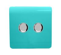 Trendi Artistic Modern Glossy Tactile 2 Gang 2 Way 120w LED Dimmer Switch Bright Teal
