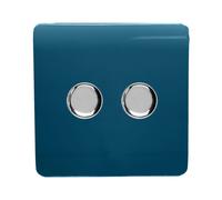 Trendi Artistic Modern Glossy Tactile 2 Gang 2 Way 120w LED Dimmer Switch Midnight Blue