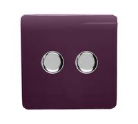 Trendi Artistic Modern Glossy Tactile 2 Gang 2 Way 120w LED Dimmer Switch Plum