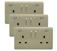 Trendi Switch 2 Gang Artistic Modern Glossy 13 Amp 2 x 3.1mA USB Switched Plug Socket Chapagne Gold (Pack of 3)