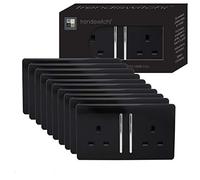 Trendi Switch 2 Gang Artistic Modern Glossy 13 Amp Electrical Long Switched Double Plug Socket Black x10