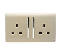 Trendi 2 Gang 13 Amp Switched Socket Long Rocker - Gold, Gold