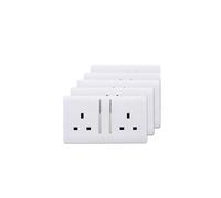 Trendi Switch 2 Gang Artistic Modern Glossy 13 Amp Electrical Long Switched Plug Socket White x5