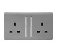 Trendi 2 Gang 13 Amp Switched Socket Long Rocker, Pack of 3 - Light Grey, Grey
