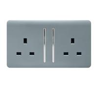 Trendi Switch 2 Gang Artistic Modern Glossy 13 Amp Switched Tactile Plug Socket Cool Grey, ART-SKT213L