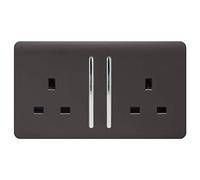 Trendi Switch 2 Gang Artistic Modern Glossy 13 Amp Switched Tactile Plug Socket Dark Brown ART-SKT213L