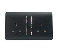 Trendi Switch 2 Gang Artistic Modern Glossy 13 Amp Switched Tactile Plug Socket, Matt Black, ART-SKT213L